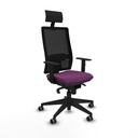 Horna sincro malla negra similpiel morado brazos 1D base piramidal cabecero fijo ruedas 65mm engomadas