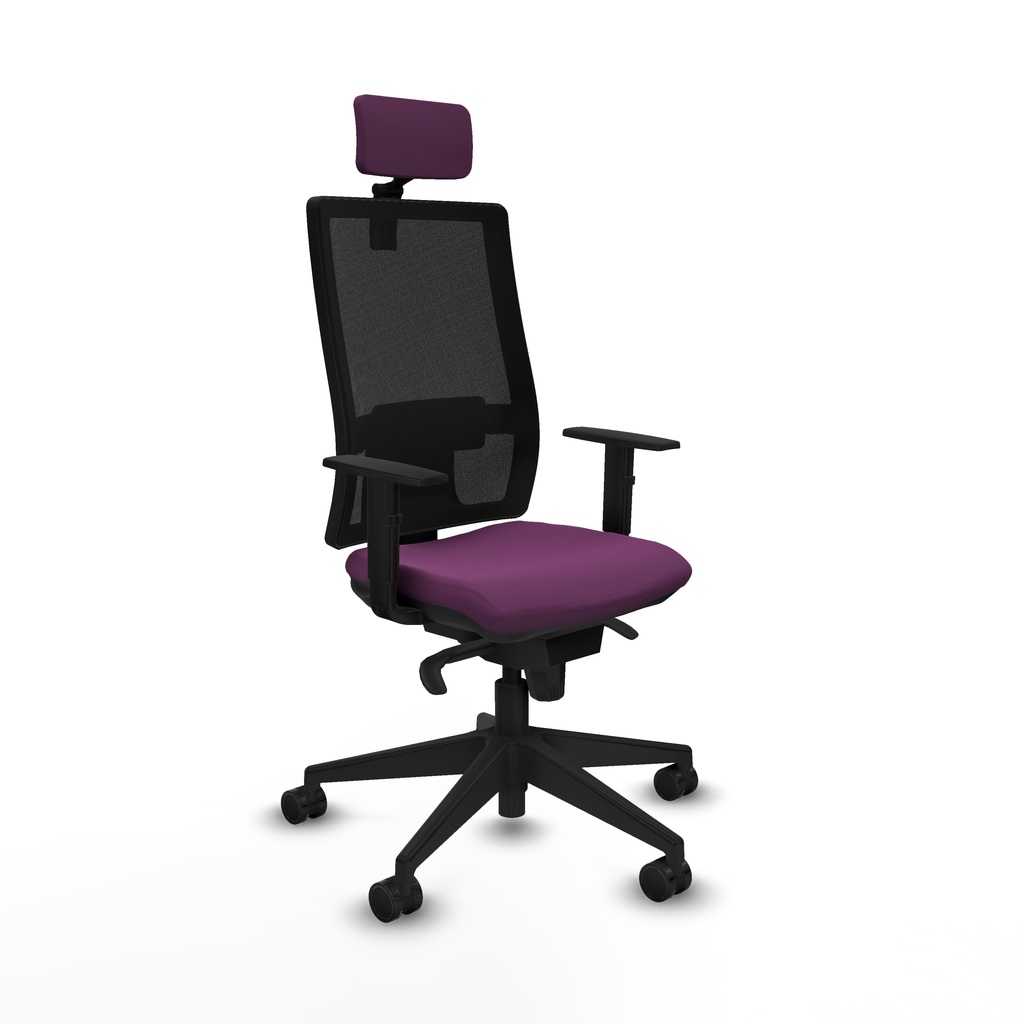 Horna sincro malla negra similpiel morado brazos 1D base piramidal cabecero 2D ruedas 65mm nailon