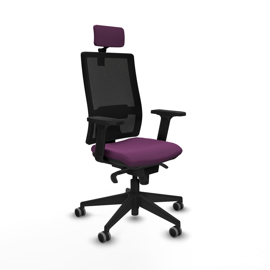 Horna sincro malla negra similpiel morado brazos 2D base piramidal cabecero 2D ruedas 65mm engomadas