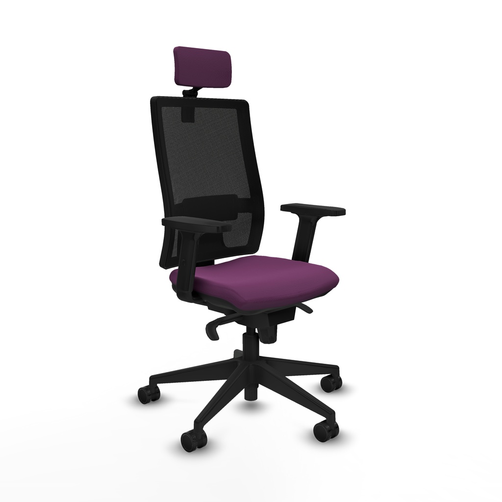 Horna sincro malla negra similpiel morado brazos 2D base piramidal cabecero 2D ruedas 65mm nailon