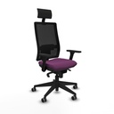 Horna sincro malla negra similpiel morado brazos 3D base piramidal cabecero fijo ruedas 65mm engomadas