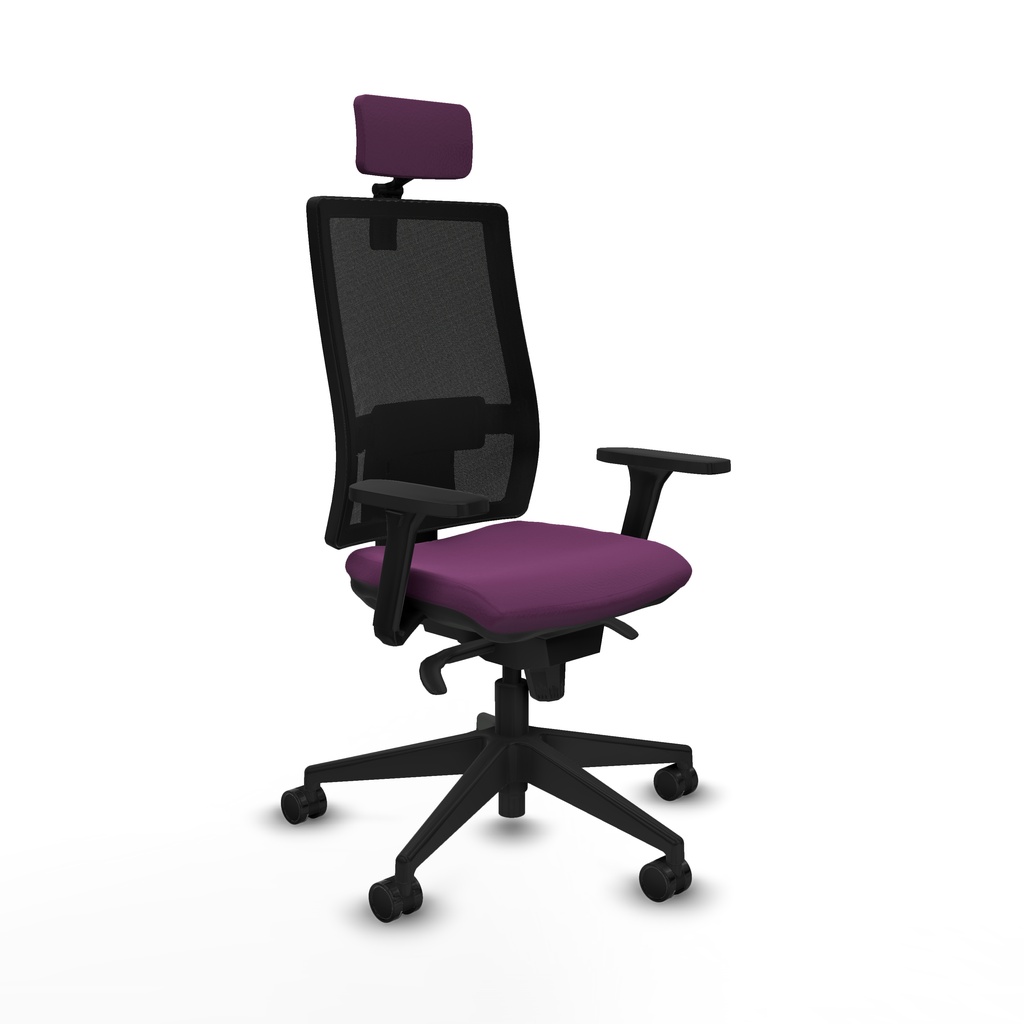 Horna sincro malla negra similpiel morado brazos 3D base piramidal cabecero 2D ruedas 65mm nailon