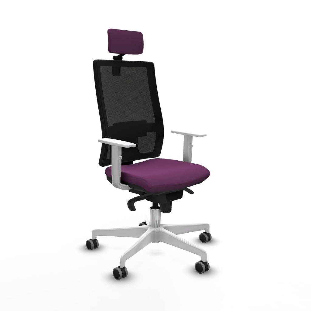 Horna sincro malla negra similpiel morado brazos blancos base blanca cabecero 2D ruedas 65mm engomadas