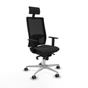 Horna sincro malla negra similpiel negro brazos 1D base aluminio cabecero fijo ruedas 65mm engomadas