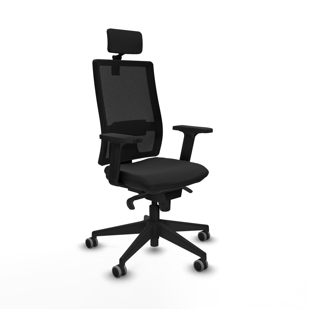 Horna sincro malla negra similpiel negro brazos 2D base piramidal cabecero 2D ruedas 65mm engomadas