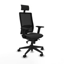 Horna sincro malla negra similpiel negro brazos 2D base piramidal cabecero fijo ruedas 65mm nailon