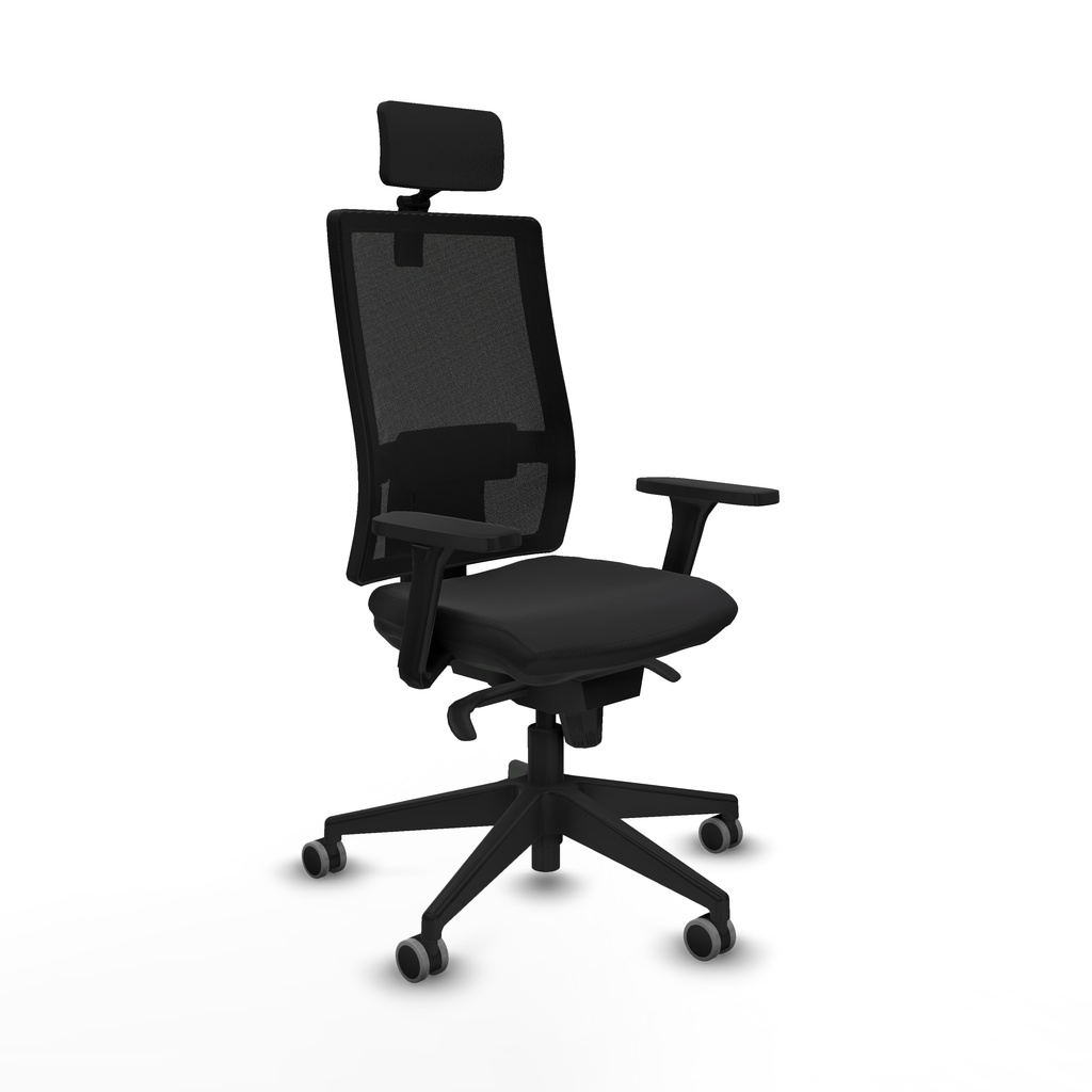 Horna sincro malla negra similpiel negro brazos 3D base piramidal cabecero 2D ruedas 65mm engomadas
