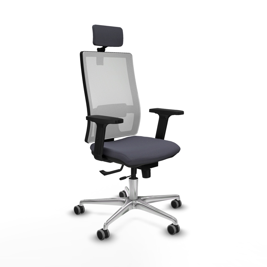 Horna traslack malla blanca bali gris oscuro brazos 2D base aluminio cabecero 2D ruedas 65mm engomadas