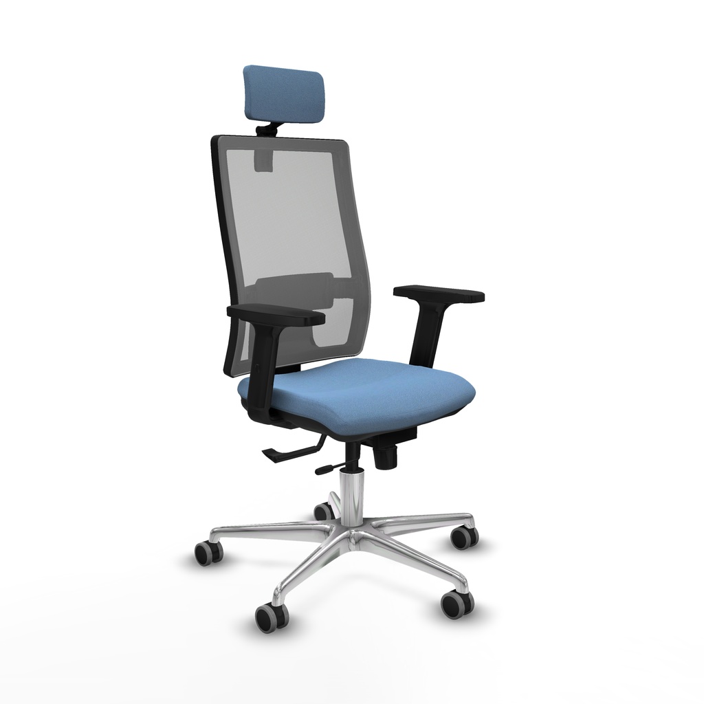 Horna traslack malla gris bali azul cielo brazos 2D base aluminio cabecero 2D ruedas 65mm engomadas