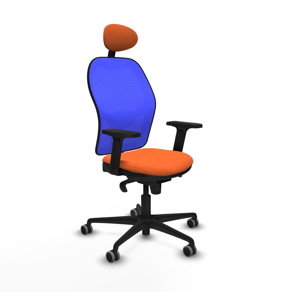 Jorquera sincro malla azul bali naranja brazos 2D base nailon cabecero fijo ruedas 65mm engomada
