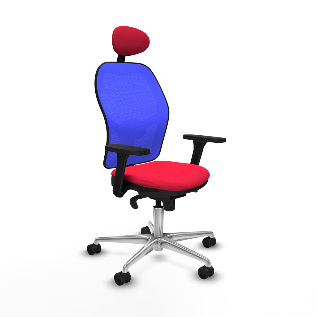 Jorquera sincro malla azul bali rojo brazos 3D base aluminio cabecero fijo ruedas 65mm nailon