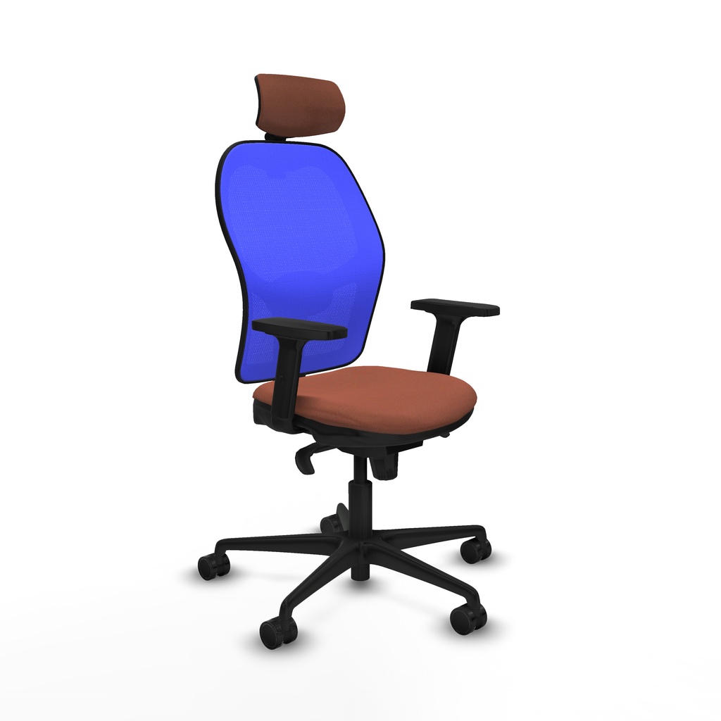 Jorquera sincro malla azul bali marrón brazos 2D base nailon cabecero 2D ruedas 65mm nailon