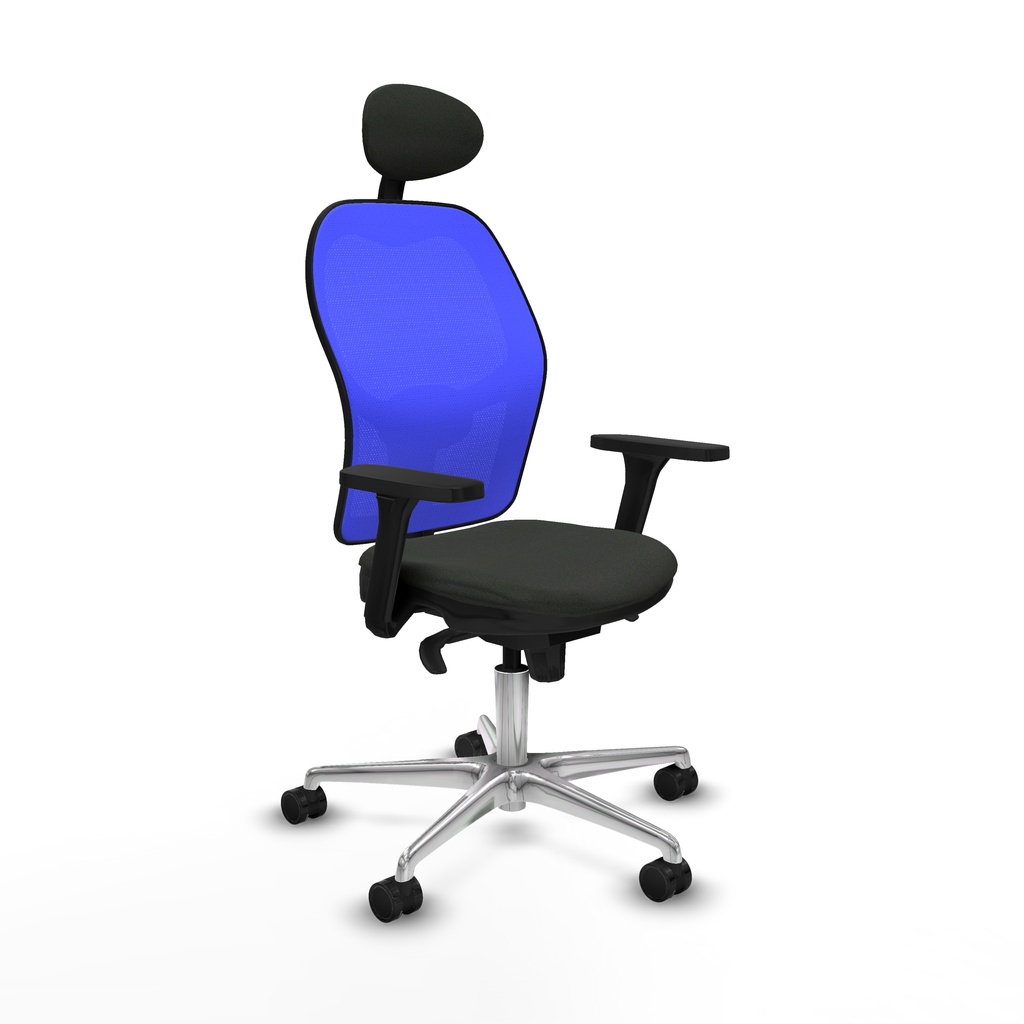 Jorquera sincro malla azul bali negro brazos 3D base aluminio cabecero fijo ruedas 65mm nailon
