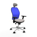 Jorquera sincro malla azul similpiel blanco brazos 3D base aluminio cabecero fijo ruedas 65mm nailon