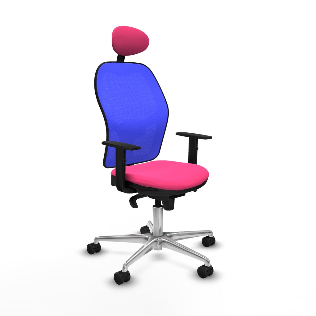 Jorquera sincro malla azul similpiel rosa brazos 1D base aluminio cabecero fijo ruedas 65mm nailon