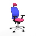 Jorquera sincro malla azul similpiel rosa brazos 2D base aluminio cabecero fijo ruedas 65mm nailon