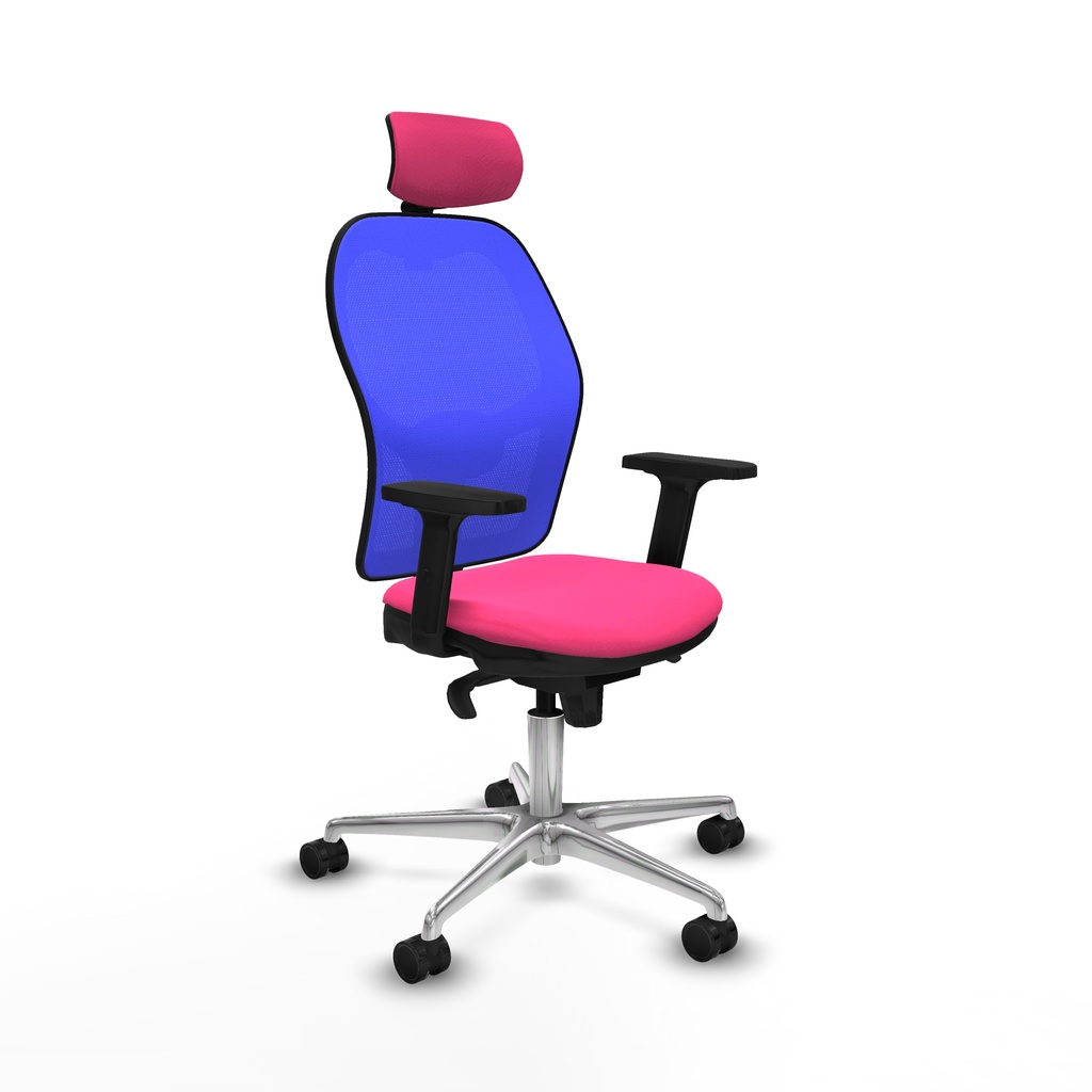 Jorquera sincro malla azul similpiel rosa brazos 2D base aluminio cabecero 2D ruedas 65mm nailon