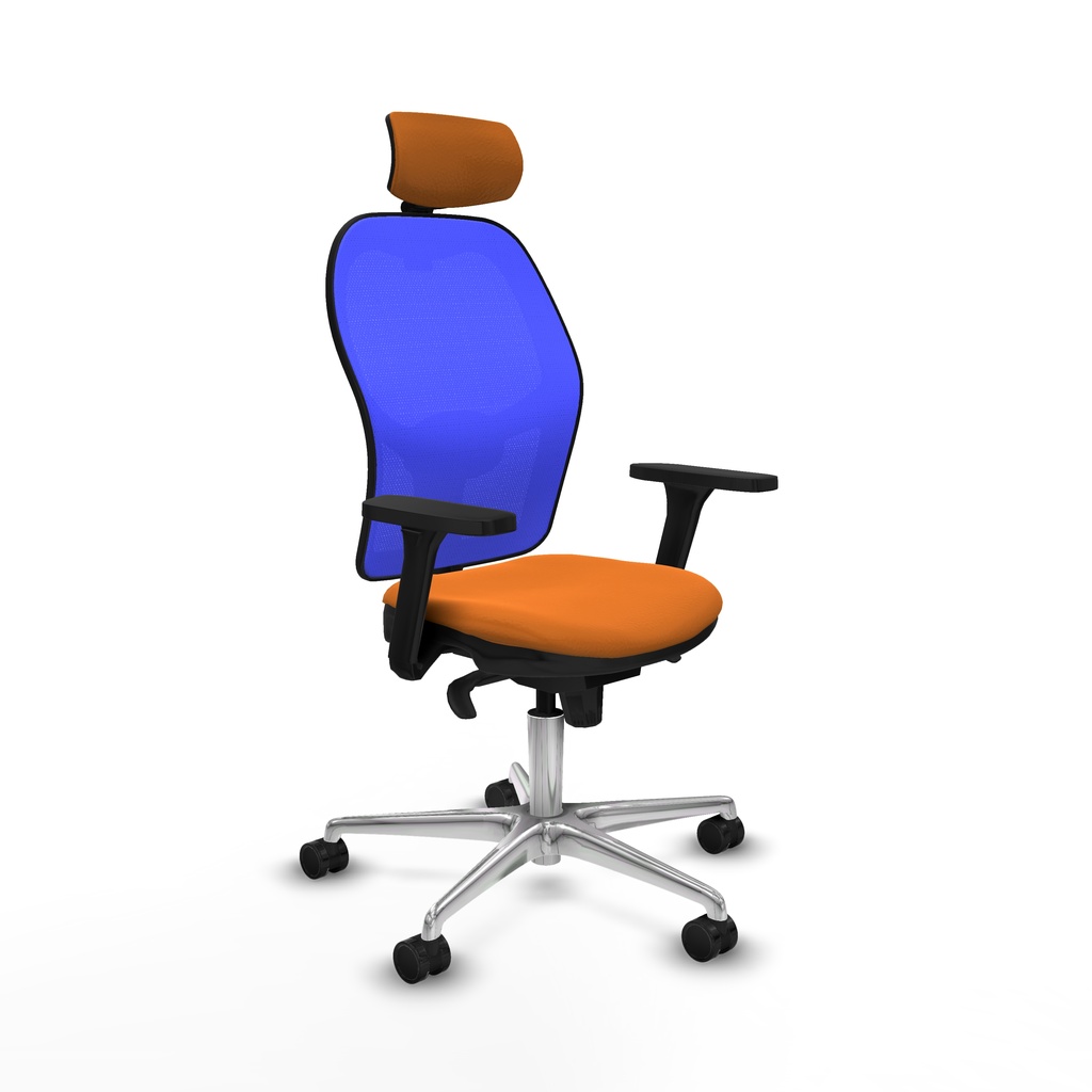 [15S4M1S308B3D086N2] Jorquera sincro malla azul similpiel naranja brazos 3D base aluminio cabecero 2D ruedas 65mm nailon