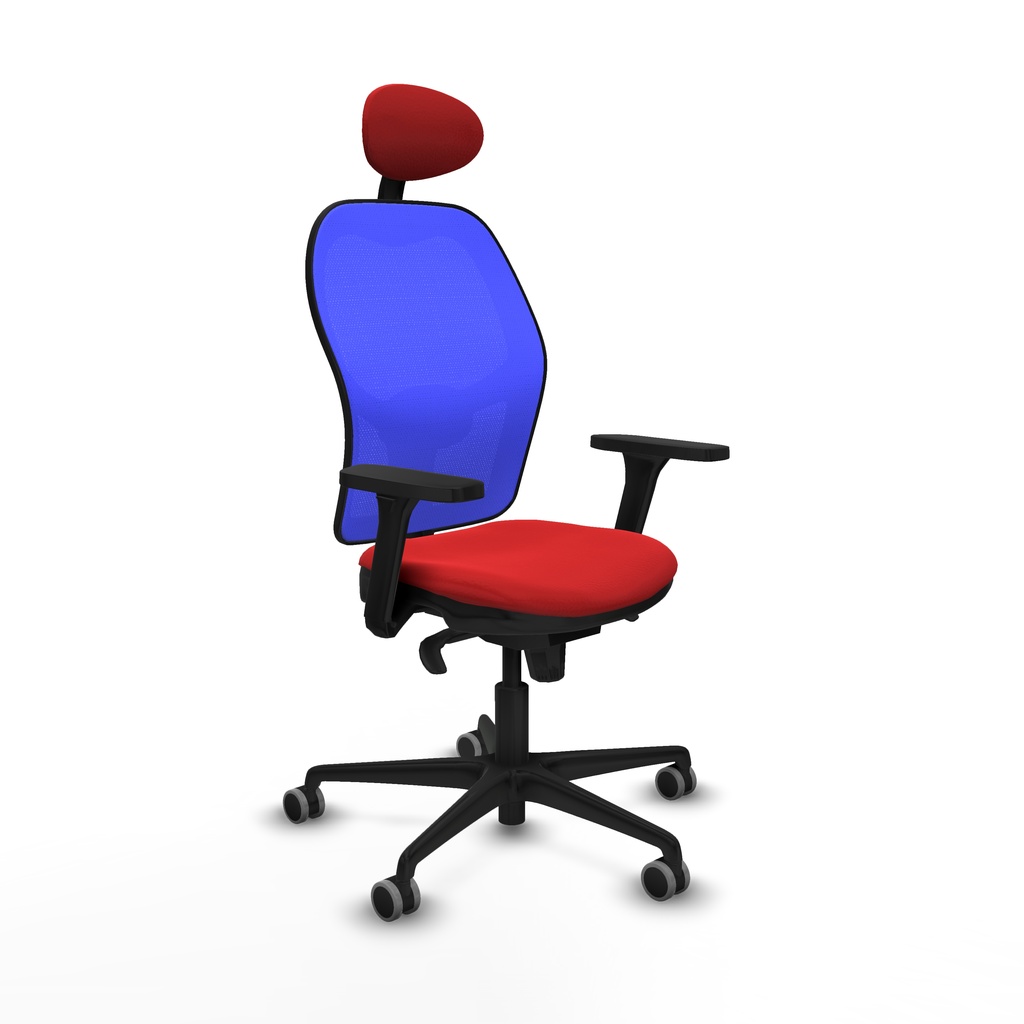 Jorquera sincro malla azul similpiel rojo brazos 3D base nailon cabecero fijo ruedas 65mm engomada