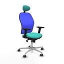 Jorquera sincro malla azul similpiel turquesa brazos 2D base aluminio cabecero fijo ruedas 65mm engomada