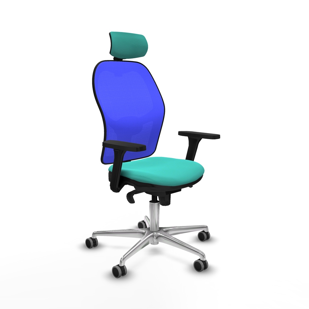 Jorquera sincro malla azul similpiel turquesa brazos 3D base aluminio cabecero 2D ruedas 65mm engomada