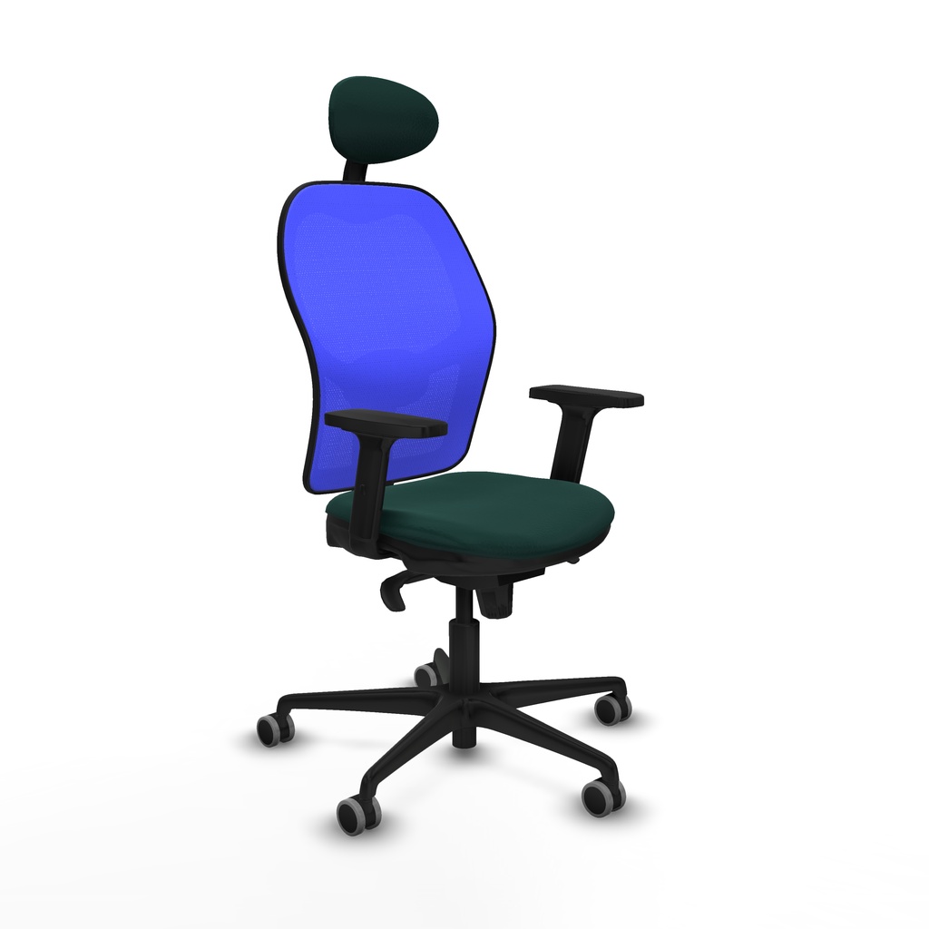 Jorquera sincro malla azul similpiel verde botella brazos 2D base nailon cabecero fijo ruedas 65mm engomada
