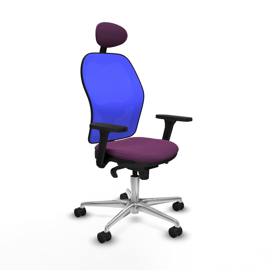 Jorquera sincro malla azul similpiel morado brazos 3D base aluminio cabecero fijo ruedas 65mm nailon