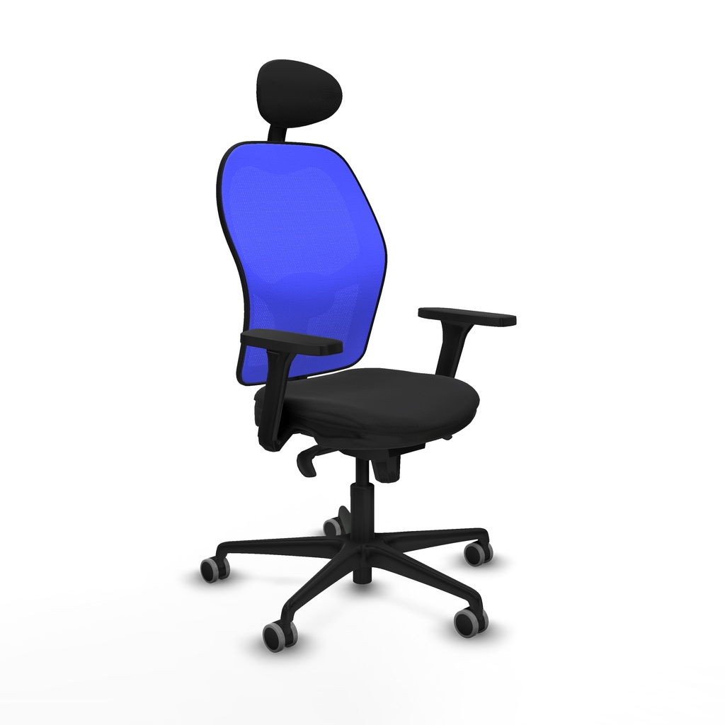 Jorquera sincro malla azul similpiel negro brazos 3D base nailon cabecero fijo ruedas 65mm engomada