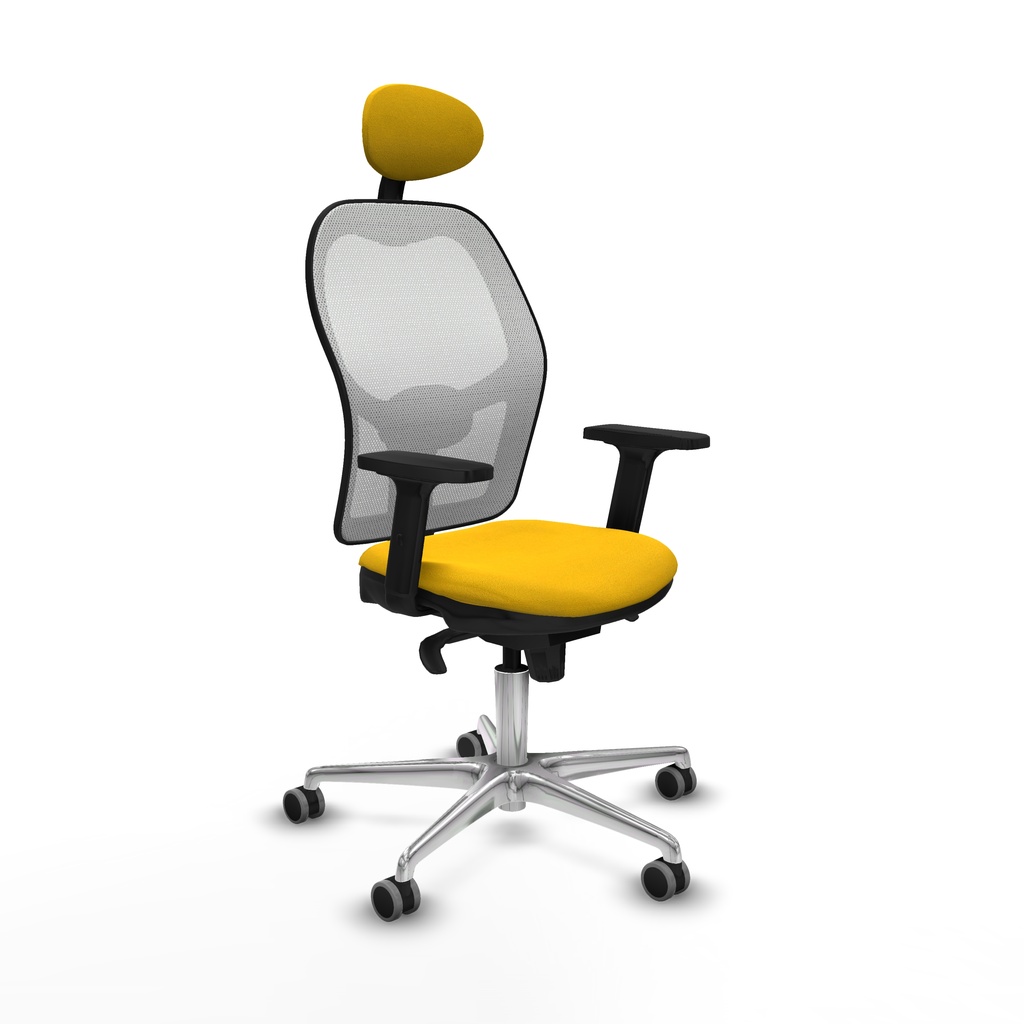 Jorquera sincro malla blanca bali amarillo brazos 2D base aluminio cabecero fijo ruedas 65mm engomada