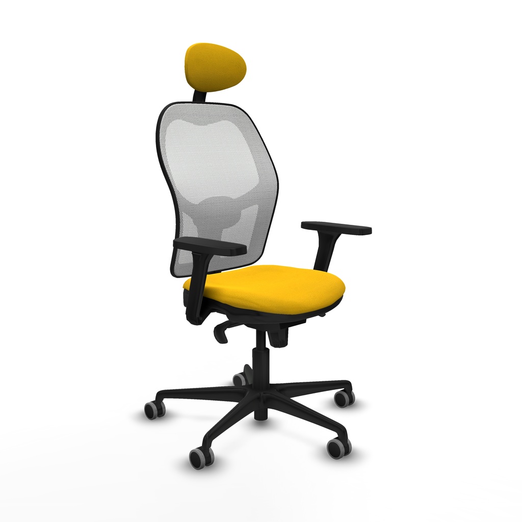 Jorquera sincro malla blanca bali amarillo brazos 3D base nailon cabecero fijo ruedas 65mm engomada