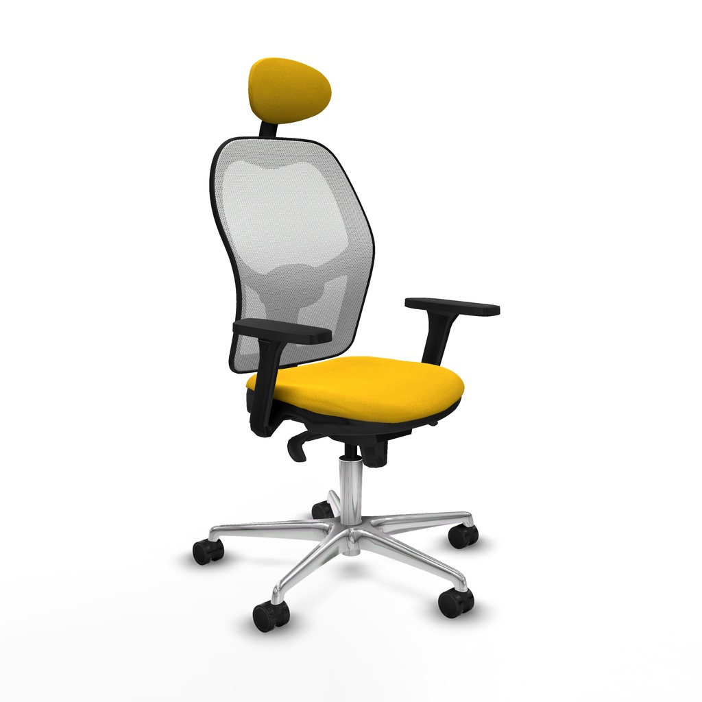 Jorquera sincro malla blanca bali amarillo brazos 3D base aluminio cabecero fijo ruedas 65mm nailon