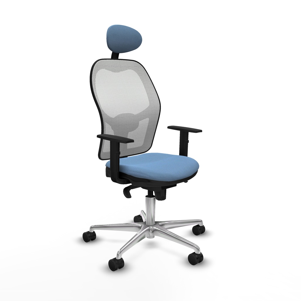 Jorquera sincro malla blanca bali azul cielo brazos 1D base aluminio cabecero fijo ruedas 65mm nailon