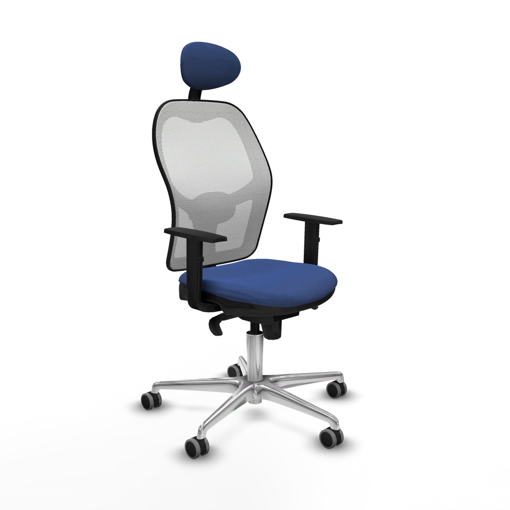 Jorquera sincro malla blanca bali azul marino brazos 1D base aluminio cabecero fijo ruedas 65mm engomada