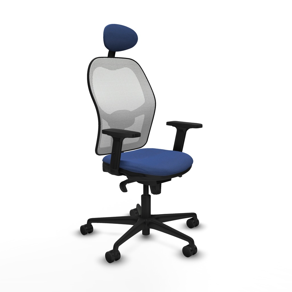 Jorquera sincro malla blanca bali azul marino brazos 2D base nailon cabecero fijo ruedas 65mm nailon