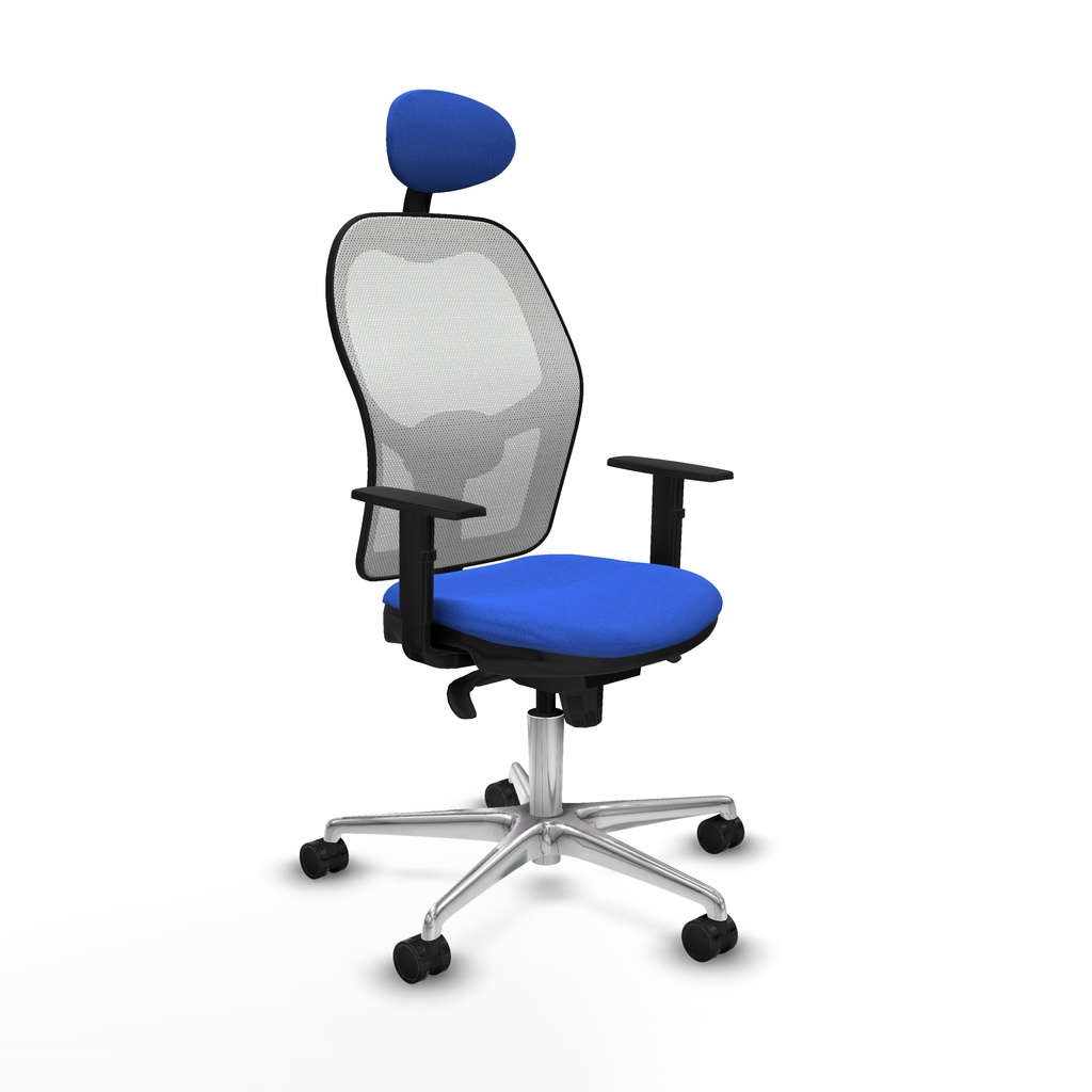 Jorquera sincro malla blanca bali azul brazos 1D base aluminio cabecero fijo ruedas 65mm nailon