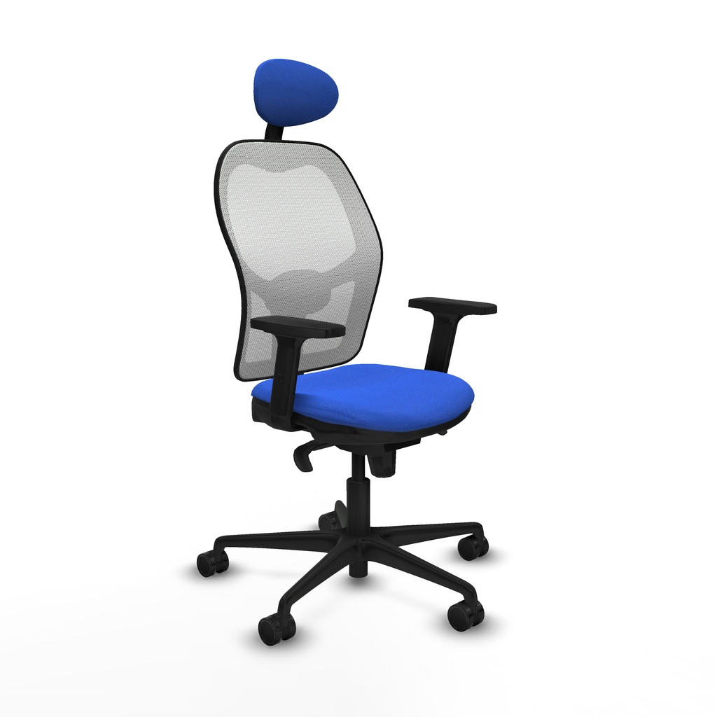 Jorquera sincro malla blanca bali azul brazos 2D base nailon cabecero fijo ruedas 65mm nailon