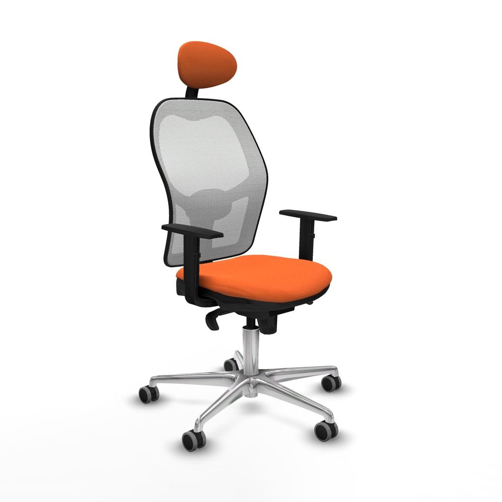 Jorquera sincro malla blanca bali naranja brazos 1D base aluminio cabecero fijo ruedas 65mm engomada