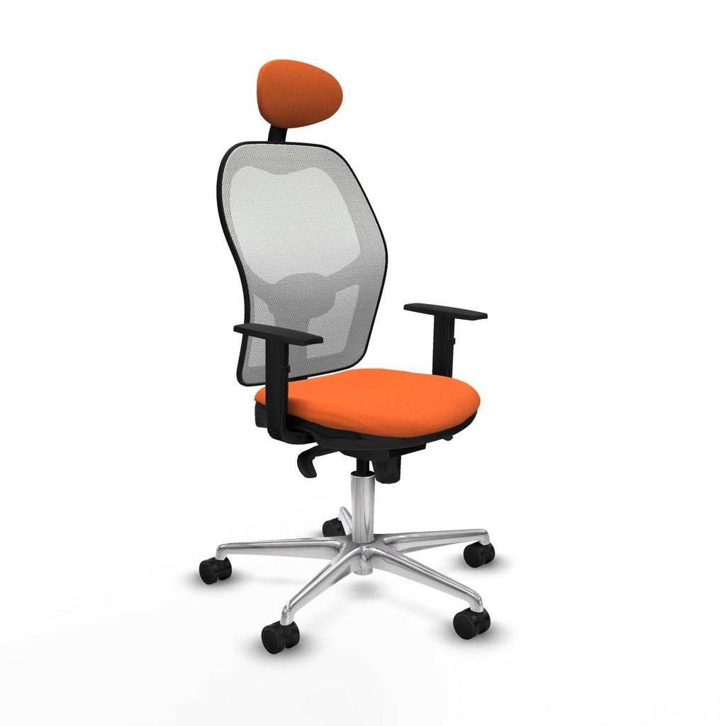 Jorquera sincro malla blanca bali naranja brazos 1D base aluminio cabecero fijo ruedas 65mm nailon