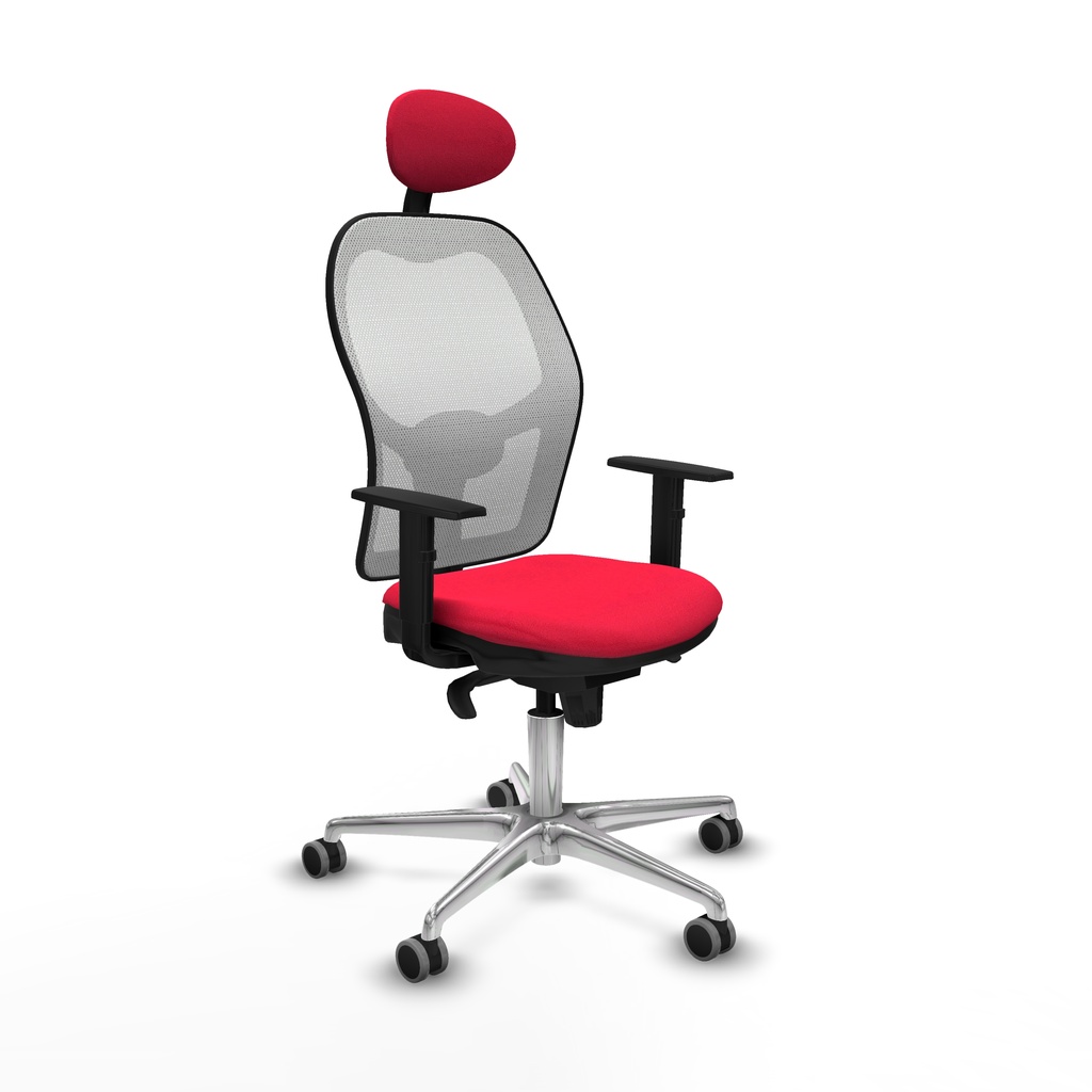 Jorquera sincro malla blanca bali rojo brazos 1D base aluminio cabecero fijo ruedas 65mm engomada