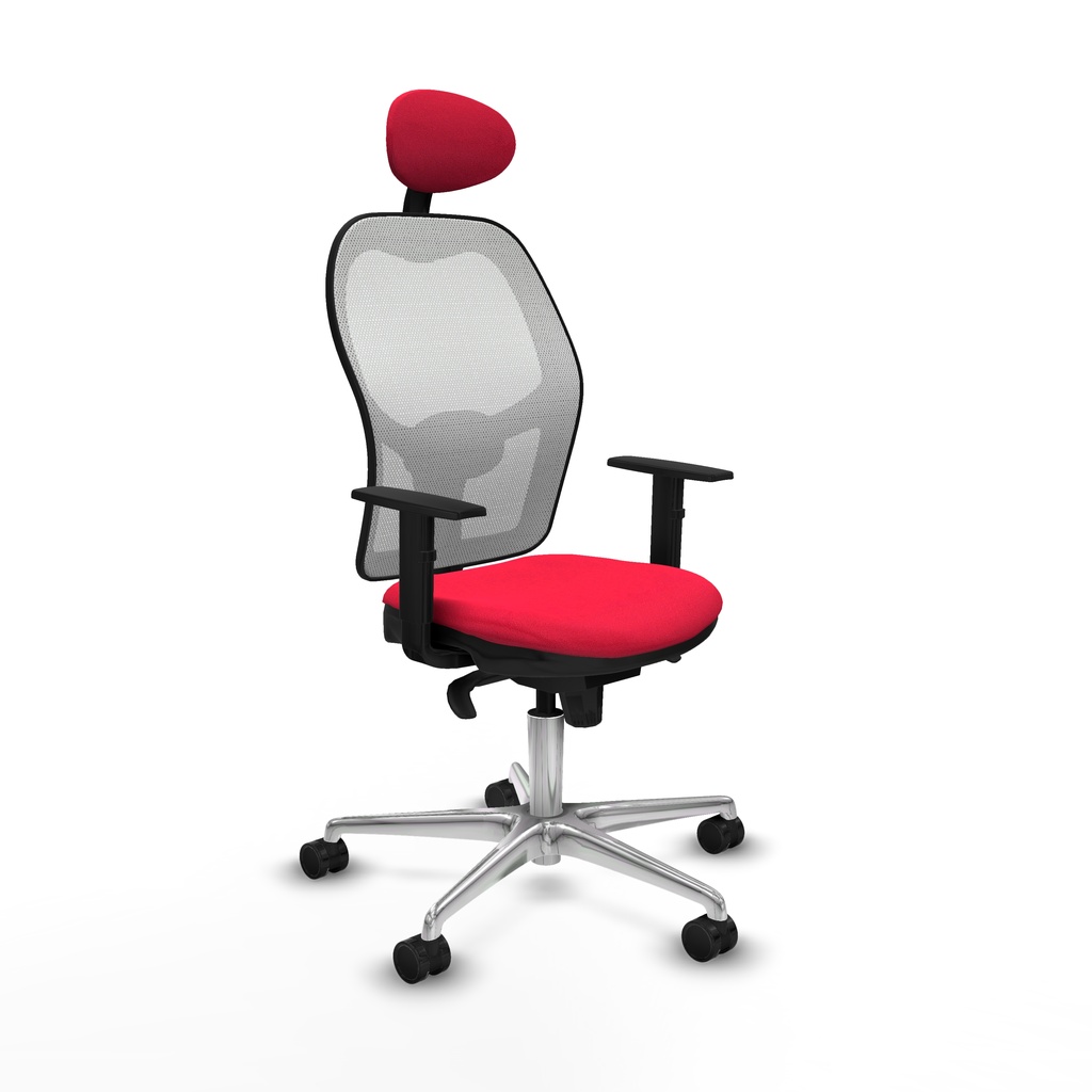 Jorquera sincro malla blanca bali rojo brazos 1D base aluminio cabecero fijo ruedas 65mm nailon