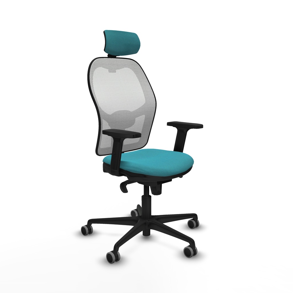 Jorquera sincro malla blanca bali turquesa brazos 2D base nailon cabecero 2D ruedas 65mm engomada