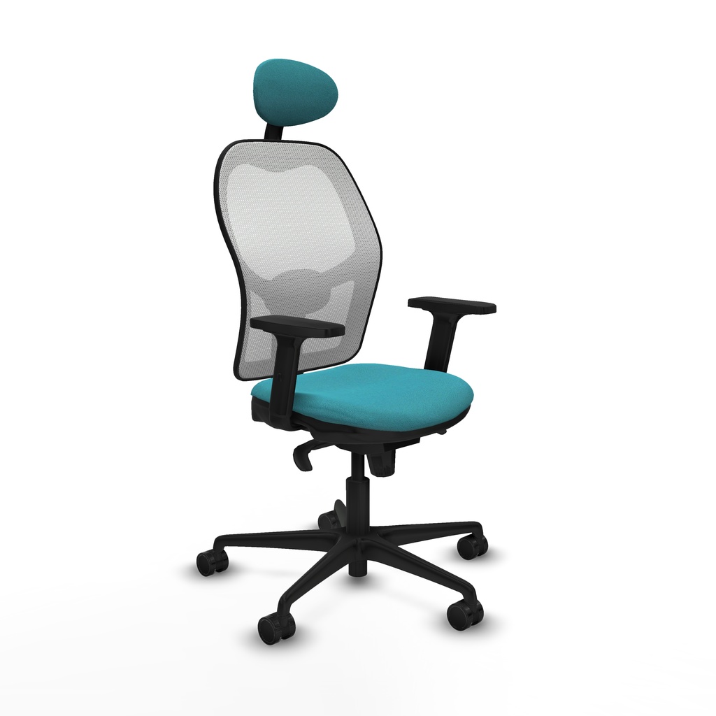 Jorquera sincro malla blanca bali turquesa brazos 2D base nailon cabecero fijo ruedas 65mm nailon