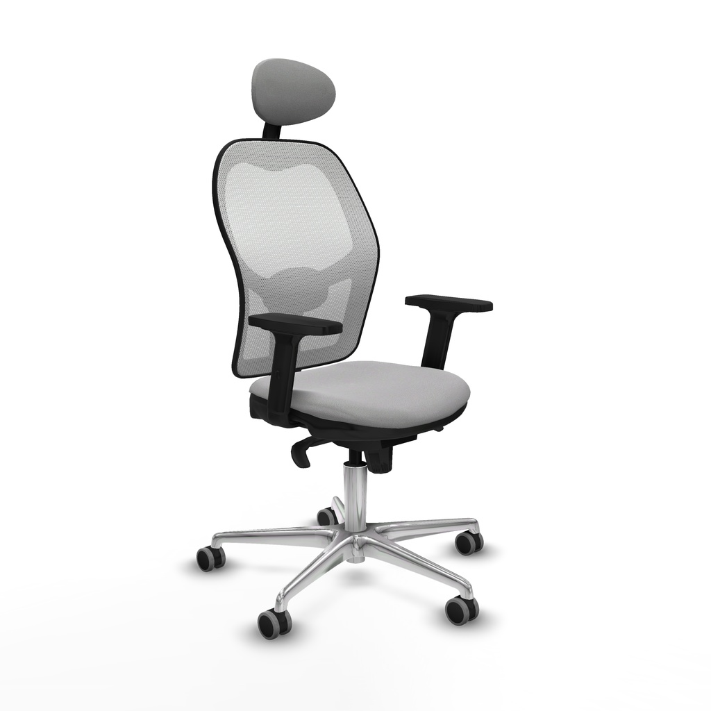 Jorquera sincro malla blanca bali gris claro brazos 2D base aluminio cabecero fijo ruedas 65mm engomada