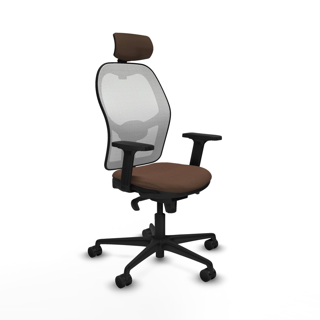 Jorquera sincro malla blanca bali marrón oscuro brazos 2D base nailon cabecero 2D ruedas 65mm nailon