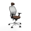Jorquera sincro malla blanca bali marrón oscuro brazos 2D base aluminio cabecero fijo ruedas 65mm nailon