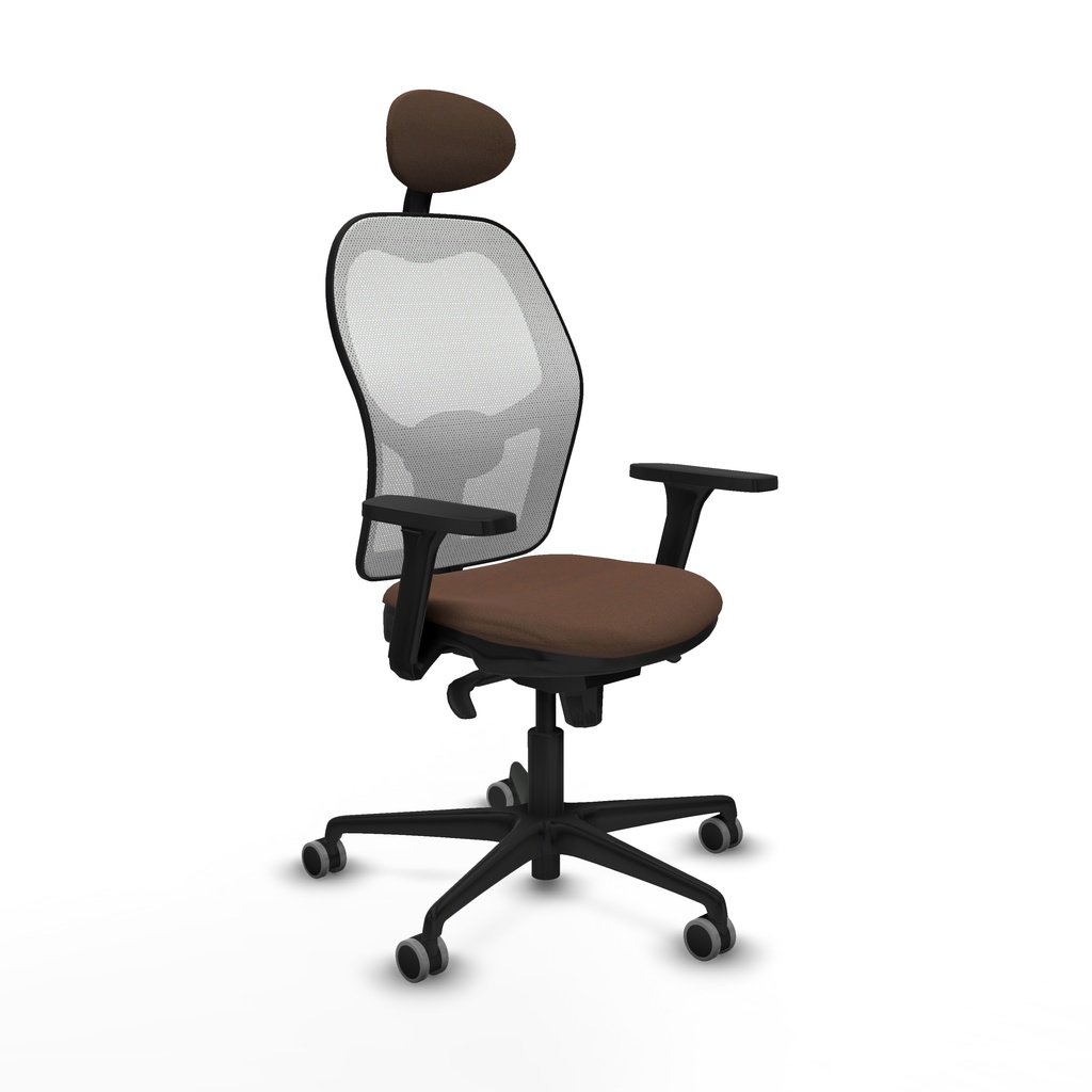Jorquera sincro malla blanca bali marrón oscuro brazos 3D base nailon cabecero fijo ruedas 65mm engomada