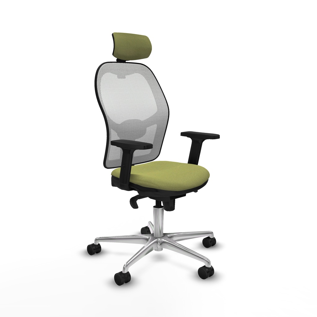 Jorquera sincro malla blanca bali verde oliva brazos 2D base aluminio cabecero 2D ruedas 65mm nailon