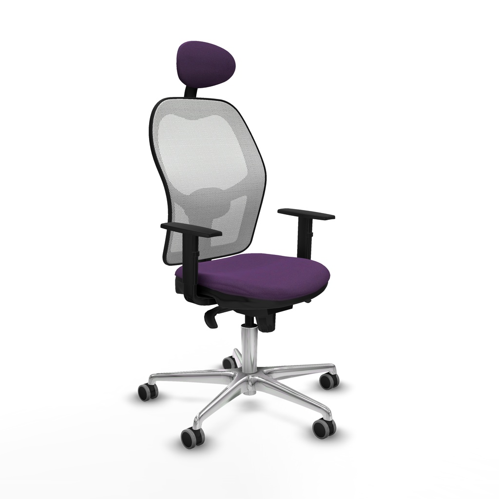 Jorquera sincro malla blanca bali morado brazos 1D base aluminio cabecero fijo ruedas 65mm engomada