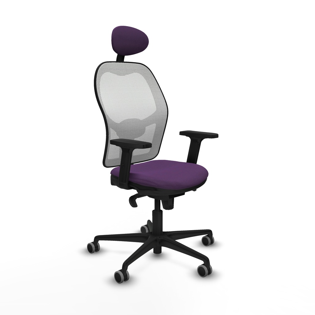 Jorquera sincro malla blanca bali morado brazos 2D base nailon cabecero fijo ruedas 65mm engomada