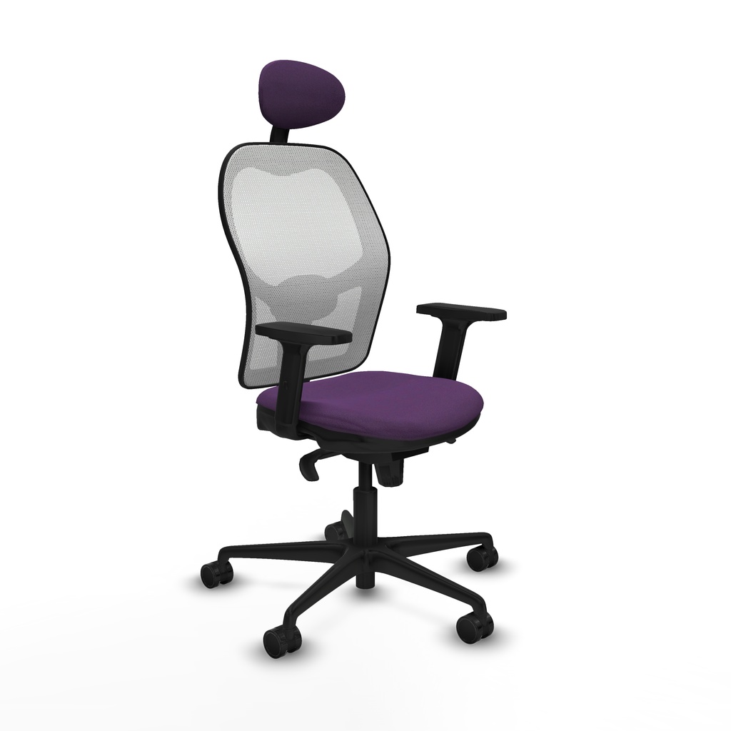 Jorquera sincro malla blanca bali morado brazos 2D base nailon cabecero fijo ruedas 65mm nailon